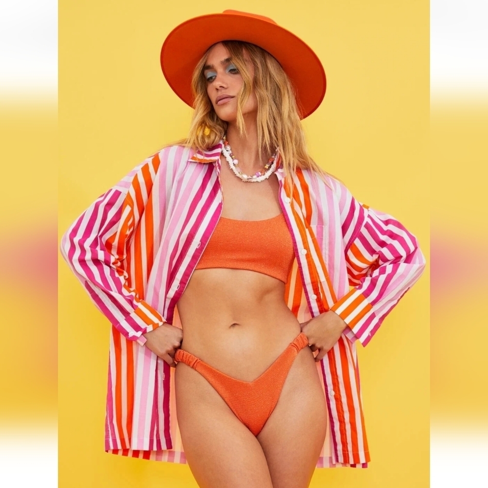BEACH RIOT Alexa Striped Beach Coverup Shirt Dress Size S/M